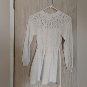 Cat & Jack Cream Knit Sweater Dress with Lace Accents